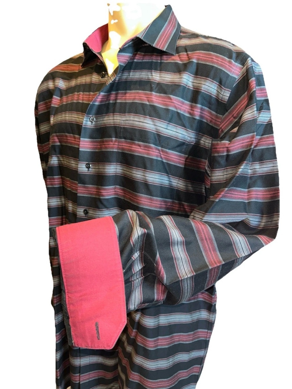 Paul Fredrick Dress Shirt 18.5 X 38 Classic Fit Striped Non Iron Comfort